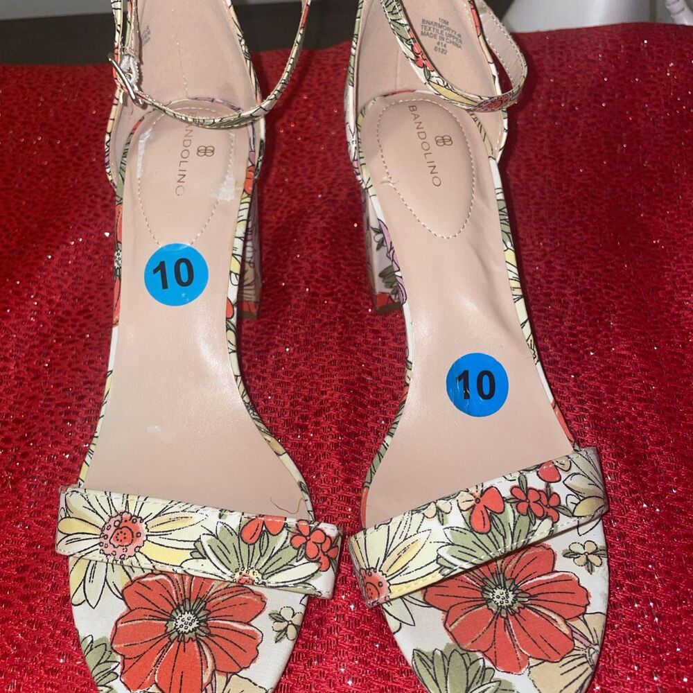 Bandolino Floral Buckle Block Sandals Strappy FabricAnkle Strap Women’s 10M